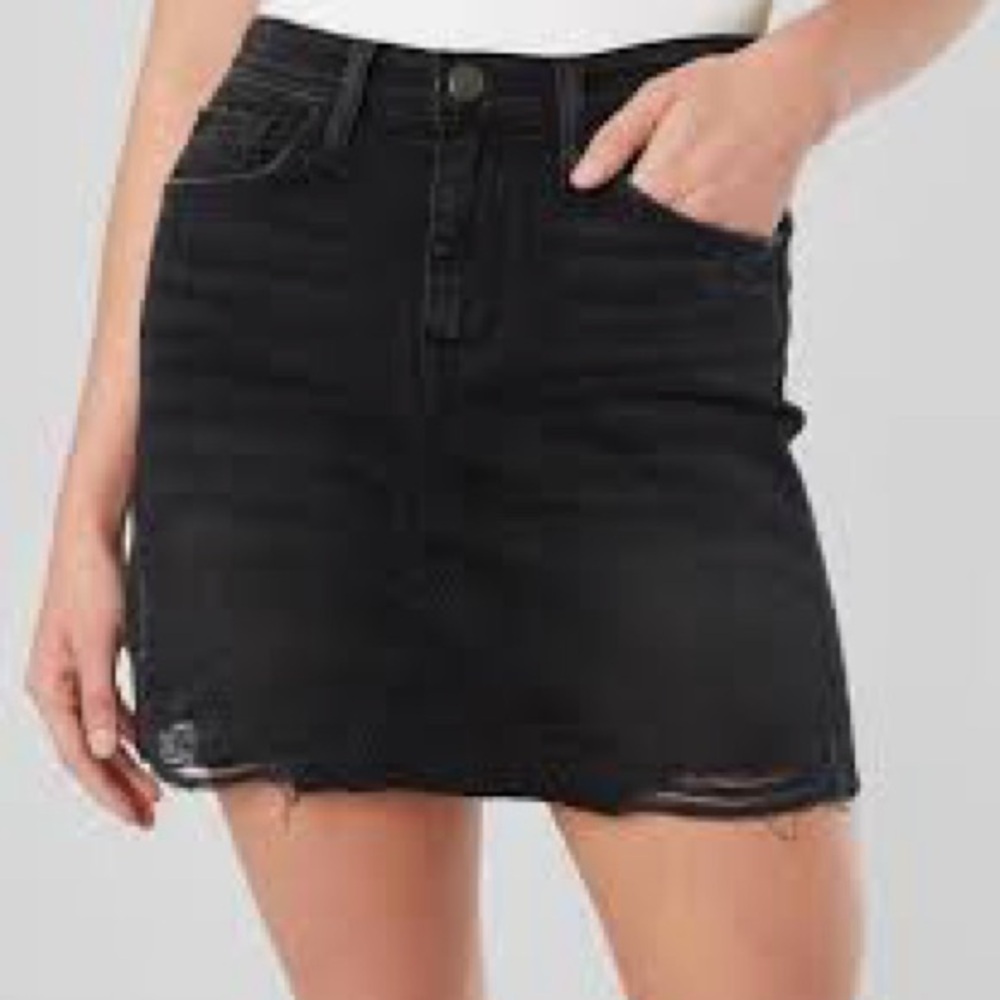 Flying Monkey washed black raw hem denim mini skirt